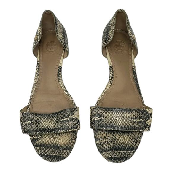 Tory Burch Savannah D'Orsay Snakeskin Print Flat Sandals Size 8.5 - Picture 10 of 11